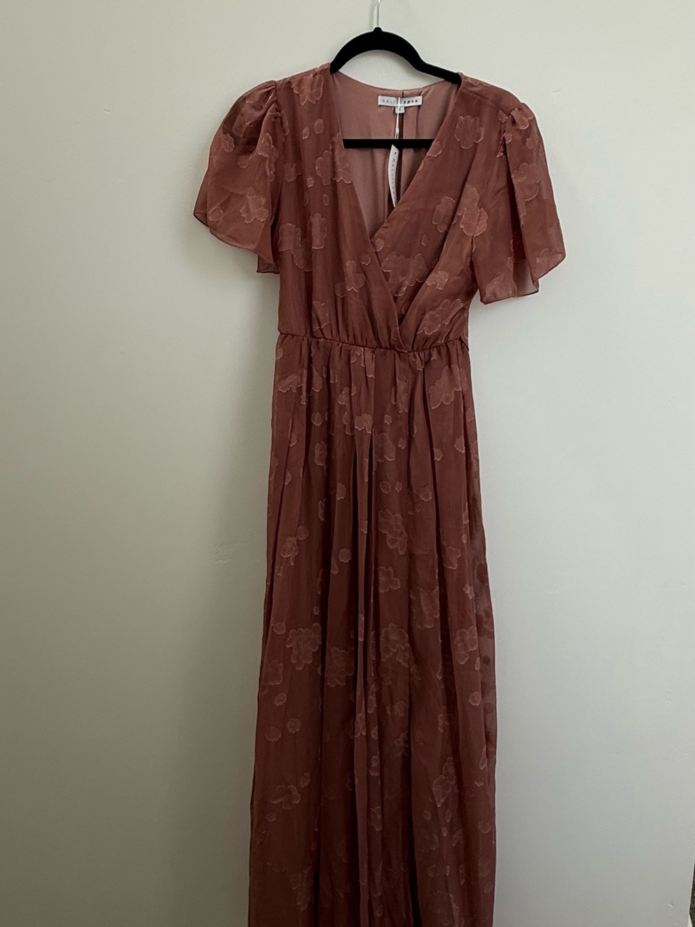 Baltic Born Rust Floral Wrap Maxi Dress with Flutter Sleeves